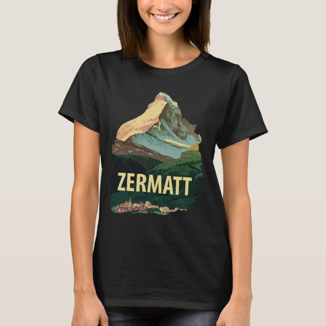 Zermatt Matterhorn Resa Retro Grafisk T-Shirt (Framsida)