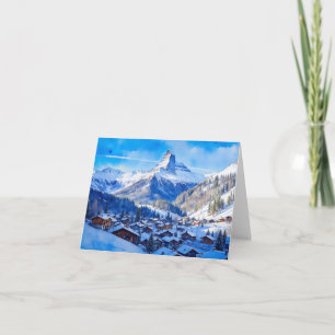 Zermatt Matterhorn Schweiz Alpernor Vattenfärg Kort