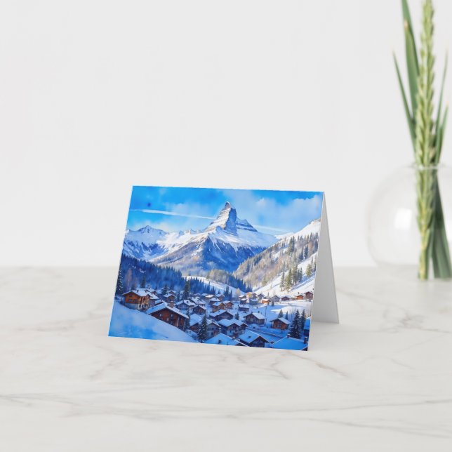 Zermatt Matterhorn Schweiz Alpernor Vattenfärg Kort (Framsida)