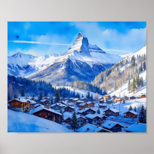 Zermatt Matterhorn Schweiz Watercolor Poster