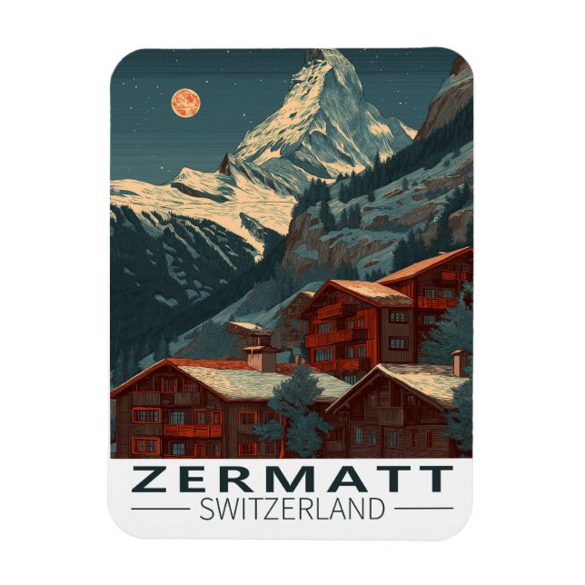 Zermatt Matterhorn Vintage resor Magnet (Vertikal)