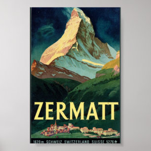 Zermatt Mountain, Schweiz, Vintage, Advert Poster