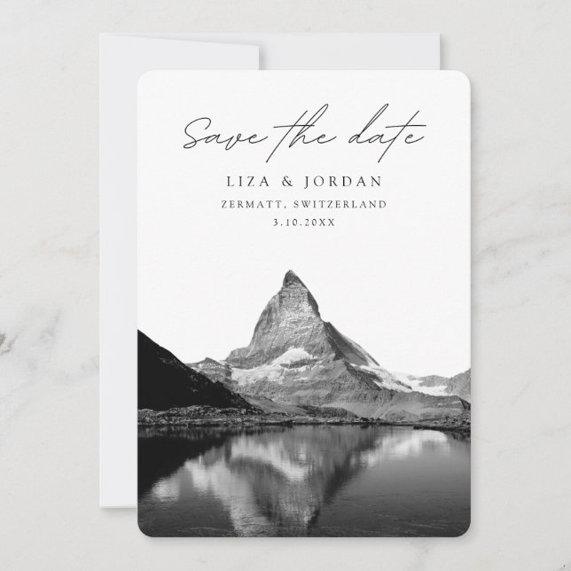 Zermatt Save Date Schweiz Black & White Inbjudningar (Framsida)