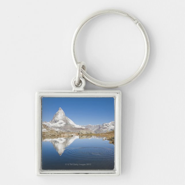 Zermatt Schweitz Fyrkantig Silverfärgad Nyckelring (Framsidan)