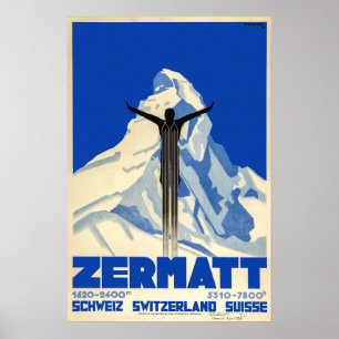 Zermatt Schweitz, skidar affischen Poster