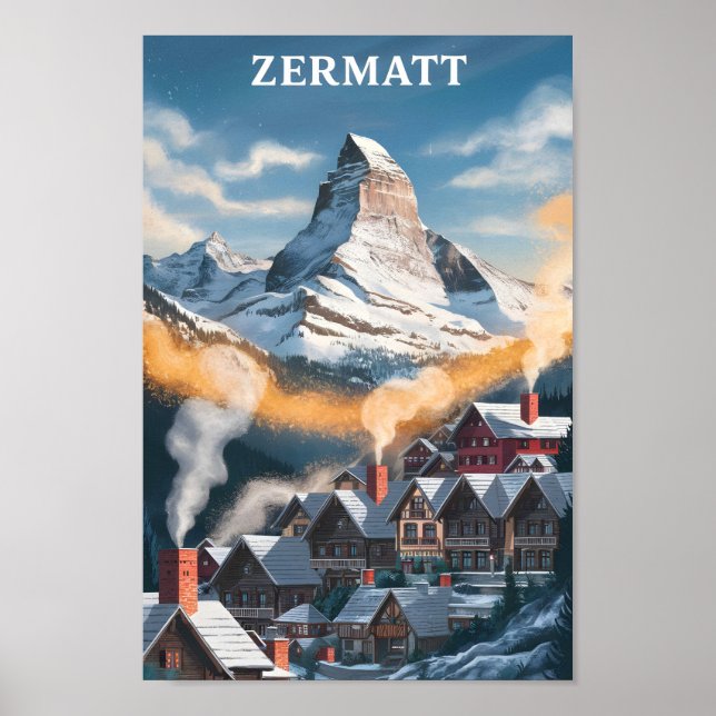 Zermatt Schweiz Berömd Travel Ställe Poster (Framsidan)