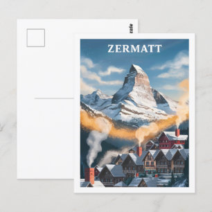 Zermatt Schweiz Berömd Travel Ställe Vykort