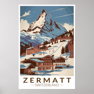 Zermatt Schweiz Illustration Resa Konst Retro Poster