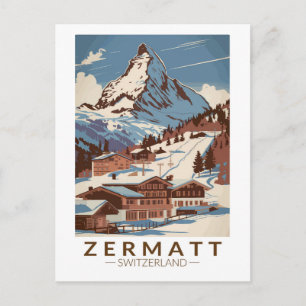 Zermatt Schweiz Illustration Resa Konst Retro Vykort