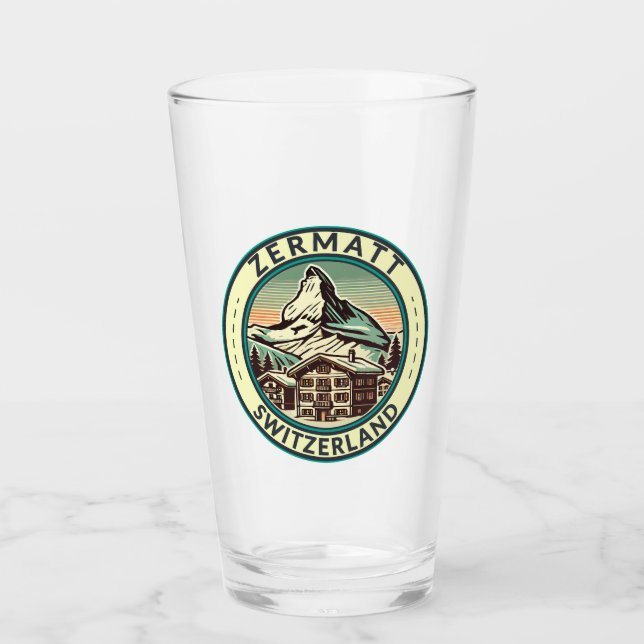 Zermatt Schweiz Illustration Travel Art Badge Glaskopp (Framsida)
