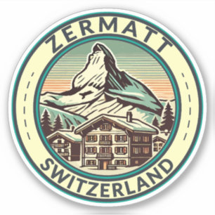 Zermatt Schweiz Illustration Travel Art Badge Klistermärken