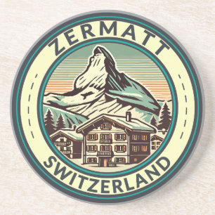 Zermatt Schweiz Illustration Travel Art Badge Underlägg