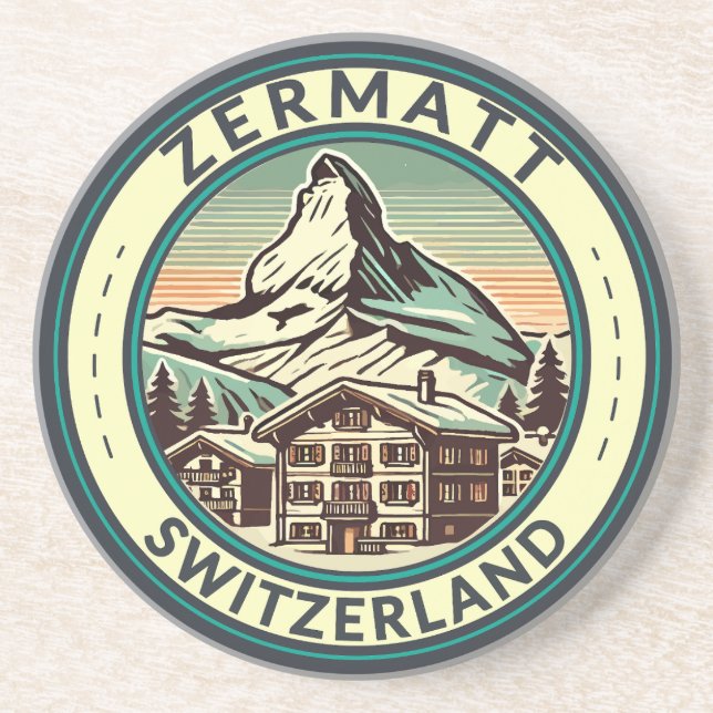 Zermatt Schweiz Illustration Travel Art Badge Underlägg (Framsidan)