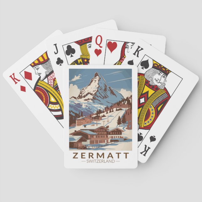 Zermatt Schweiz Illustration Travel Art Retro Casinokort (Baksidan)
