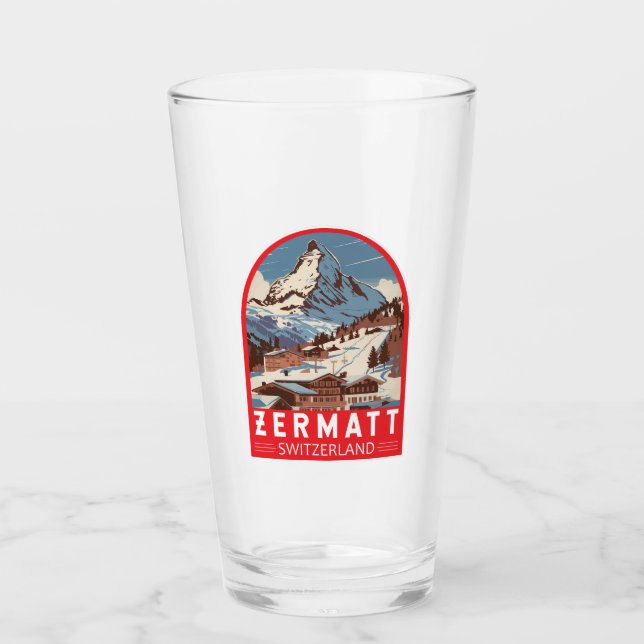 Zermatt Schweiz Illustration Travel Art Retro Glaskopp (Framsida)