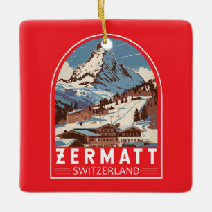 Zermatt Schweiz Illustration Travel Art Retro Julgransprydnad Keramik