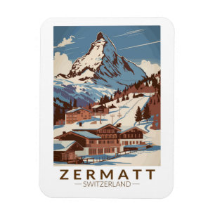 Zermatt Schweiz Illustration Travel Art Retro Magnet
