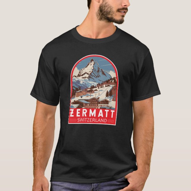 Zermatt Schweiz Illustration Travel Art Retro T Shirt (Framsida)