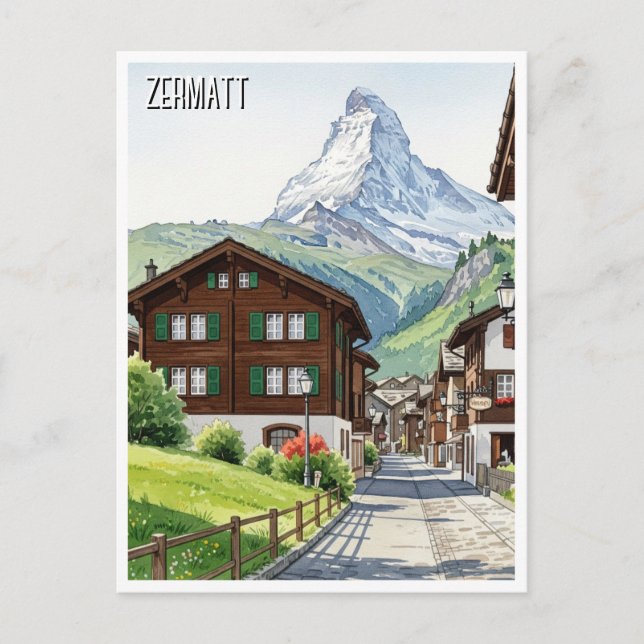 Zermatt Schweiz Matterhorn Resa Vykort (Framsida)