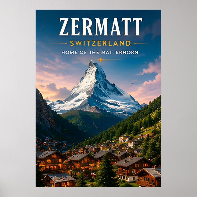 🏔️ Zermatt Schweiz Matterhorn Resedekoration ❄️ Poster (Framsidan)