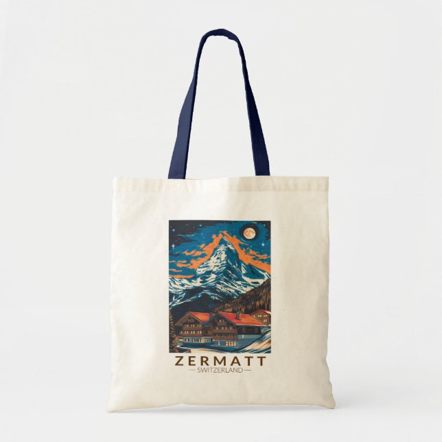 Zermatt Schweiz Matterhorn Travel Art Vintage Tygkasse (Framsidan)