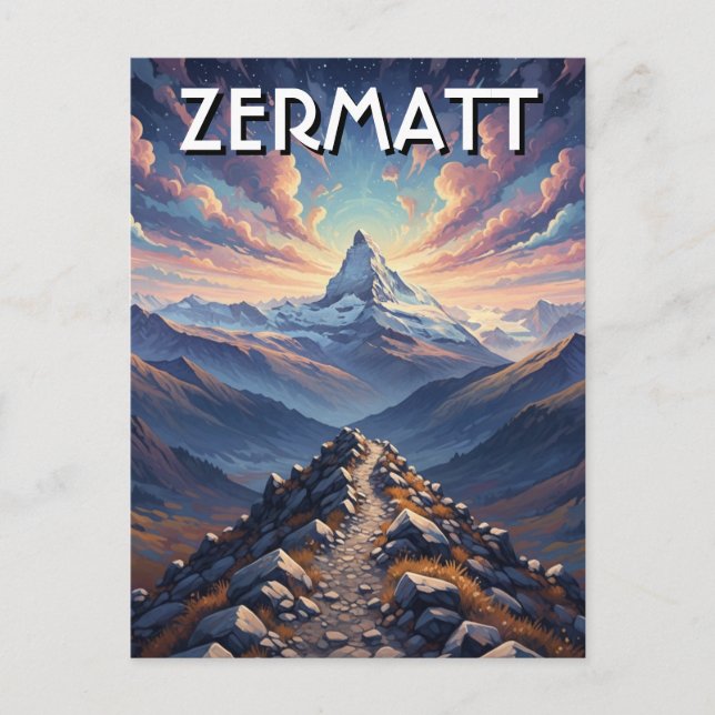 Zermatt Schweiz Matterhorn Vykort (Framsida)