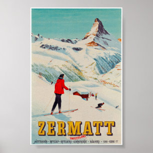 Zermatt Schweiz Retro Vintage Ski Travel Poster