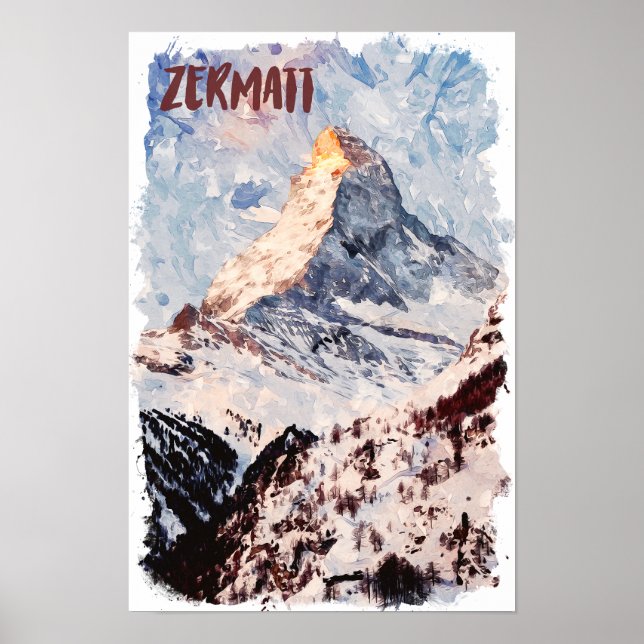 Zermatt Schweiz schweiziska Alpernor Watercolor Poster (Framsidan)