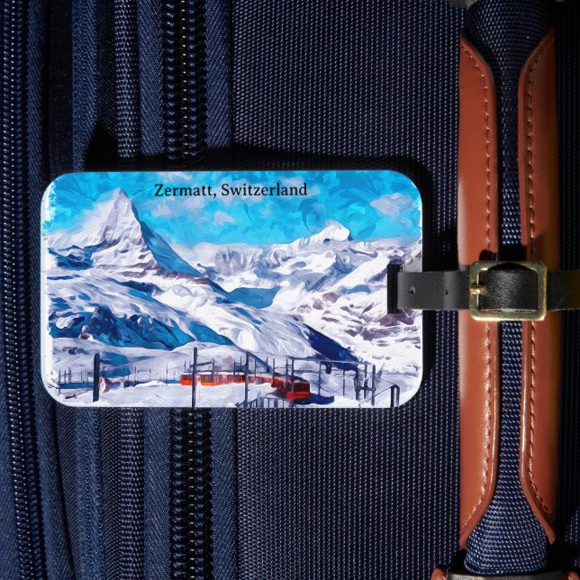 Zermatt Schweiz schweiziska Alpernor Winter Waterc Bagagebricka (Framsida Insitu 4)
