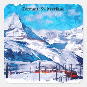 Zermatt Schweiz schweiziska Alpernor Winter Waterc Fyrkantigt Klistermärke