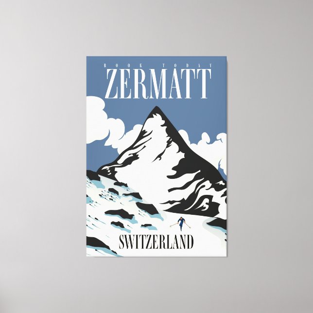 Zermatt Schweiz Ski-utskrift Canvastryck (Framsida)