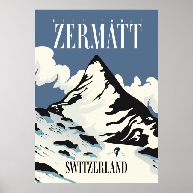 Zermatt Schweiz Ski-utskrift Poster (Framsidan)