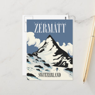 Zermatt Schweiz Ski-utskrift Vykort