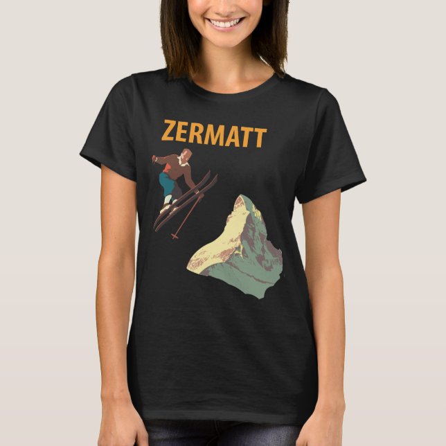 Zermatt Schweiz skidåkning Retro resor T-Shirt (Framsida)