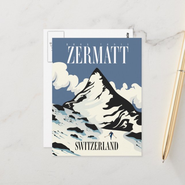 Zermatt Schweiz skidtryck Vykort (Fram/Back In Situ)