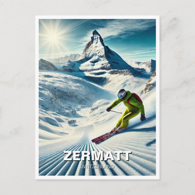 Zermatt Schweiz Skier Skiing Vykort (Framsida)