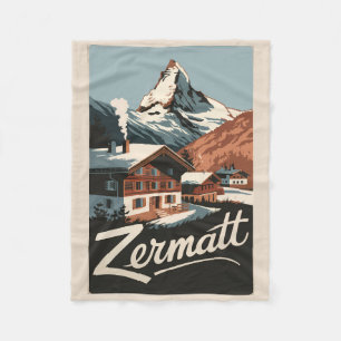 Zermatt Schweiz Travel Art Vintage Fleecefilt