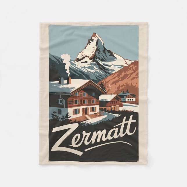 Zermatt Schweiz Travel Art Vintage Fleecefilt (Framsidan)