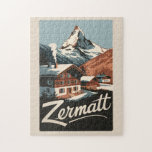 Zermatt Schweiz Travel Art Vintage Pussel<br><div class="desc">Färgdesign för Zermatt-reflektor. Zermatt,  i kantonen Valais i södra Schweiz,  är en bergsort som är känd för skidåkning,  klättring och vandring.</div>