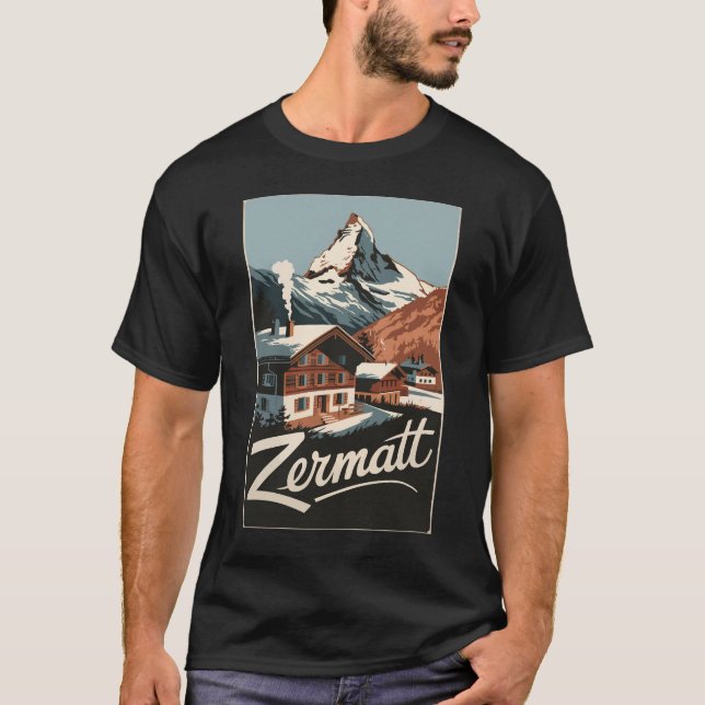 Zermatt Schweiz Travel Art Vintage T Shirt (Framsida)