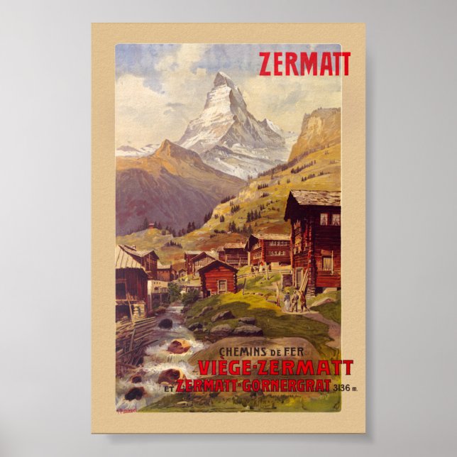 Zermatt Schweiz Vintage Affisch 1900 (Framsidan)