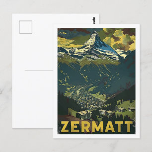 Zermatt Schweiz Vintage Berömd Travel Ställe Vykort