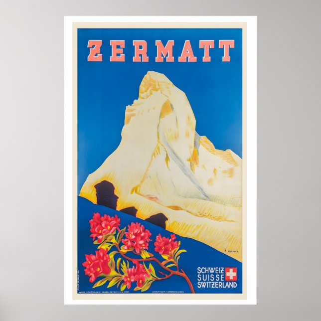 Zermatt Schweiz Vintage Resor Affisch (Framsidan)