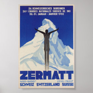 Zermatt Schweiz Vintage Ski Poster