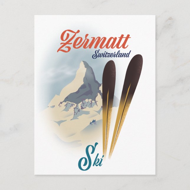 Zermatt Schweiz vintage skidplakat Vykort (Framsida)