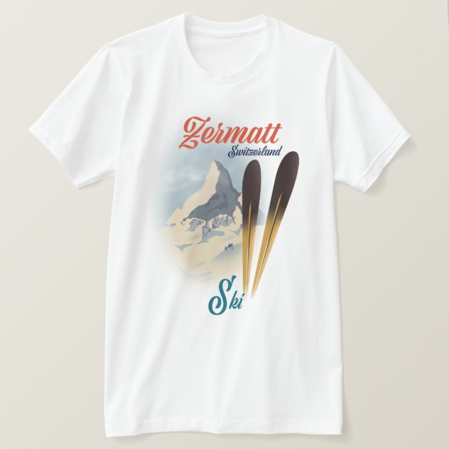 Zermatt Schweiz vintage skidposter T Shirt (Design framsida)