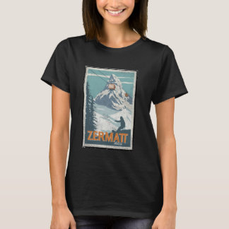 Zermatt Schweiz Vinter Skidåkning Snowboard Skidor T Shirt