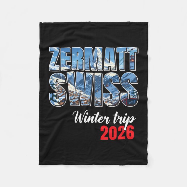 Zermatt Schweiz Vinterresa 2026 Alperna Skidor Sch Fleecefilt (Framsidan)