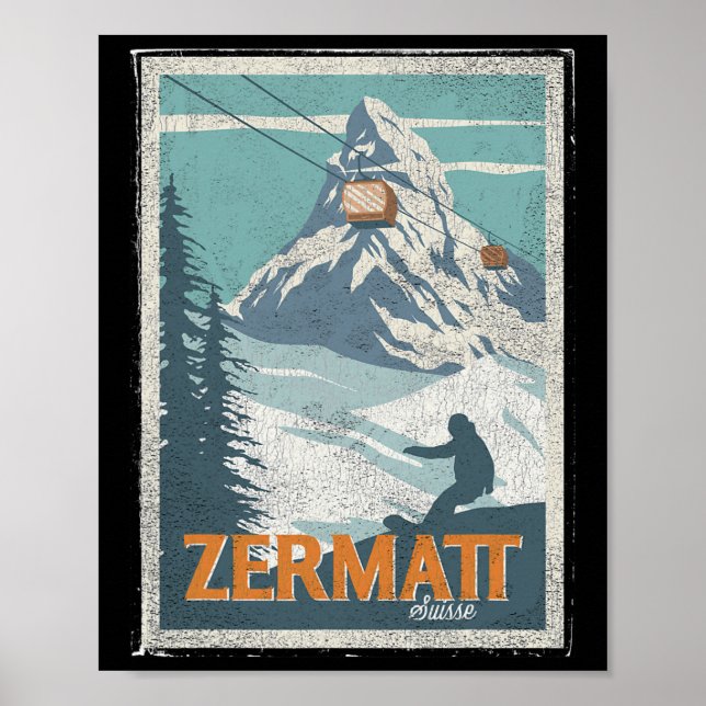 Zermatt Schweiz Vinterskidåkning Snowboard Skidor Poster (Framsidan)