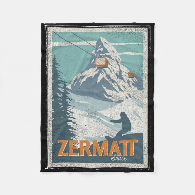Zermatt Schweiz Winter Skiing Snowboarding Ski Fleecefilt (Framsidan)